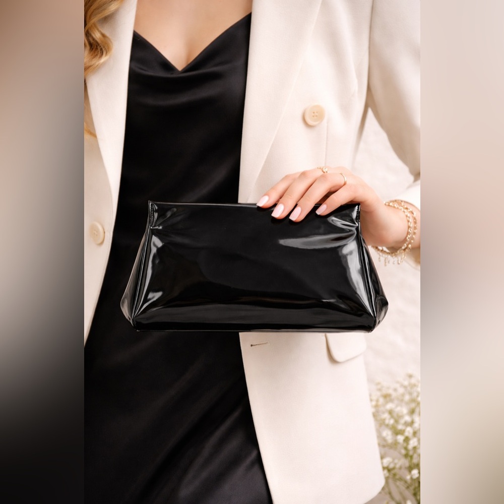 Black Patent Leather Clutch Evening Bag – Glossy Formal Handbag
